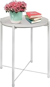 Ulrikenly End Table, Metal Waterproof End Table, Snack and Coffee Table, Potted Table, Round Side Table, Foldable Small Sofa Table with Removable Tray for Living Room Bedroom Balcony and Office