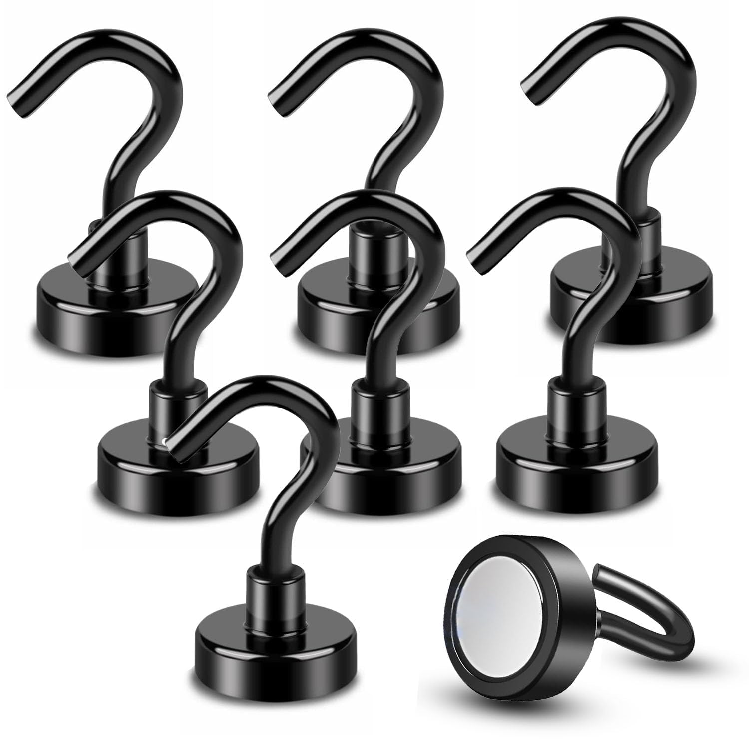 L0famy 8PCS Black Magnetic Hooks, 20mm Heavy Duty Earth Magnets for Cruise Cabins 35lbs Pull, Neodymium Strong Magnets, Magnet Hooks for Office, Kitchen, Camping