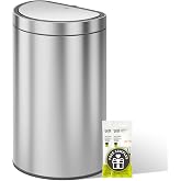 EKO Mirage Semi-Round Motion Sensor Trash Can or Recycling Bin, 47 Liter / 12.4 Gallon Automatic Large Kitchen Trash Can with Deodorizer Compartment, Removable Lid and Bucket, Matte Stainless Steel