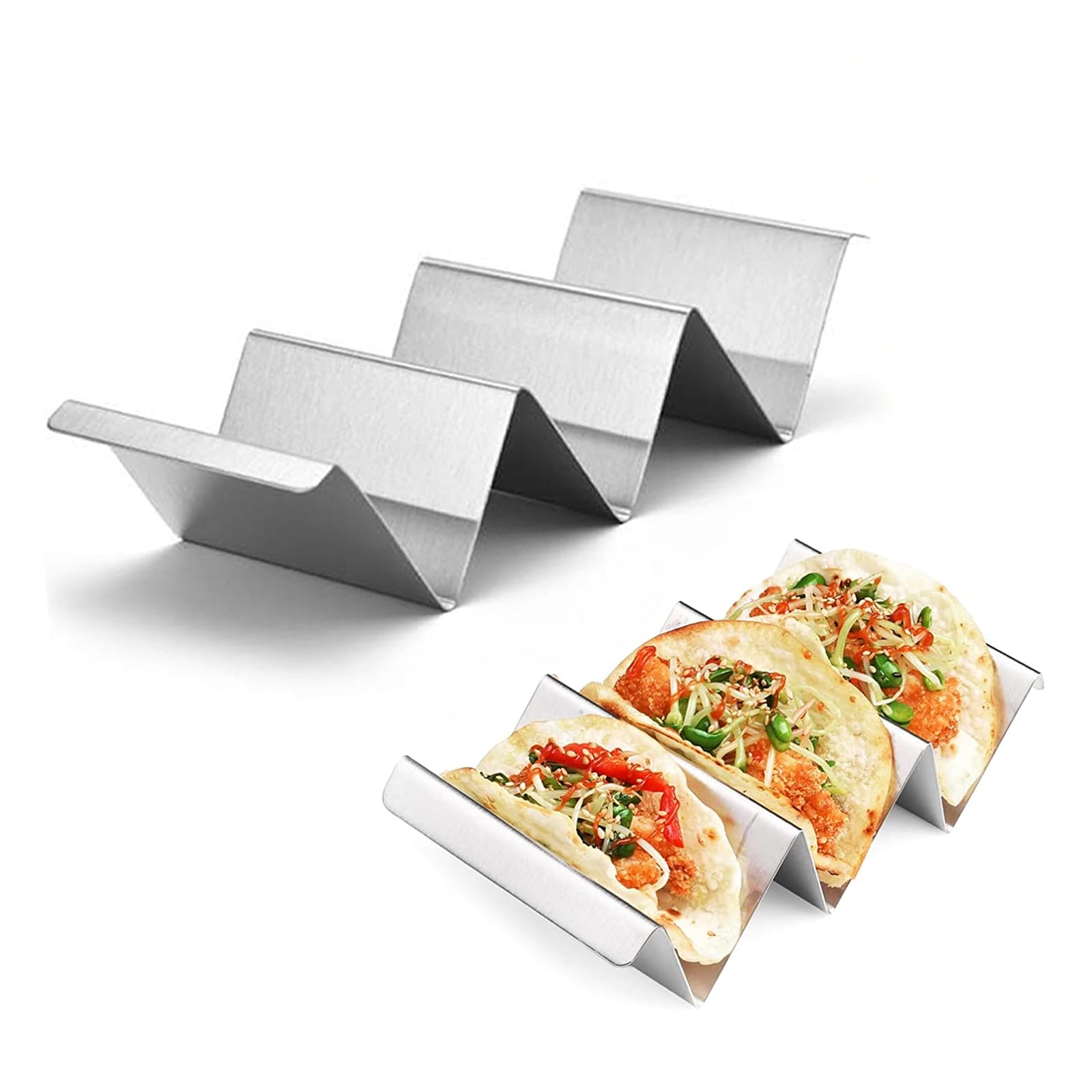VBNZBK 2 Solid Taco Holder Stand, Safe Stainless Steel Taco Rack with Handles, Holds Up to 3 Taco, Wave-Shaped Taco Tray Holds, Burrito Stand, for Restaurant & Home Use