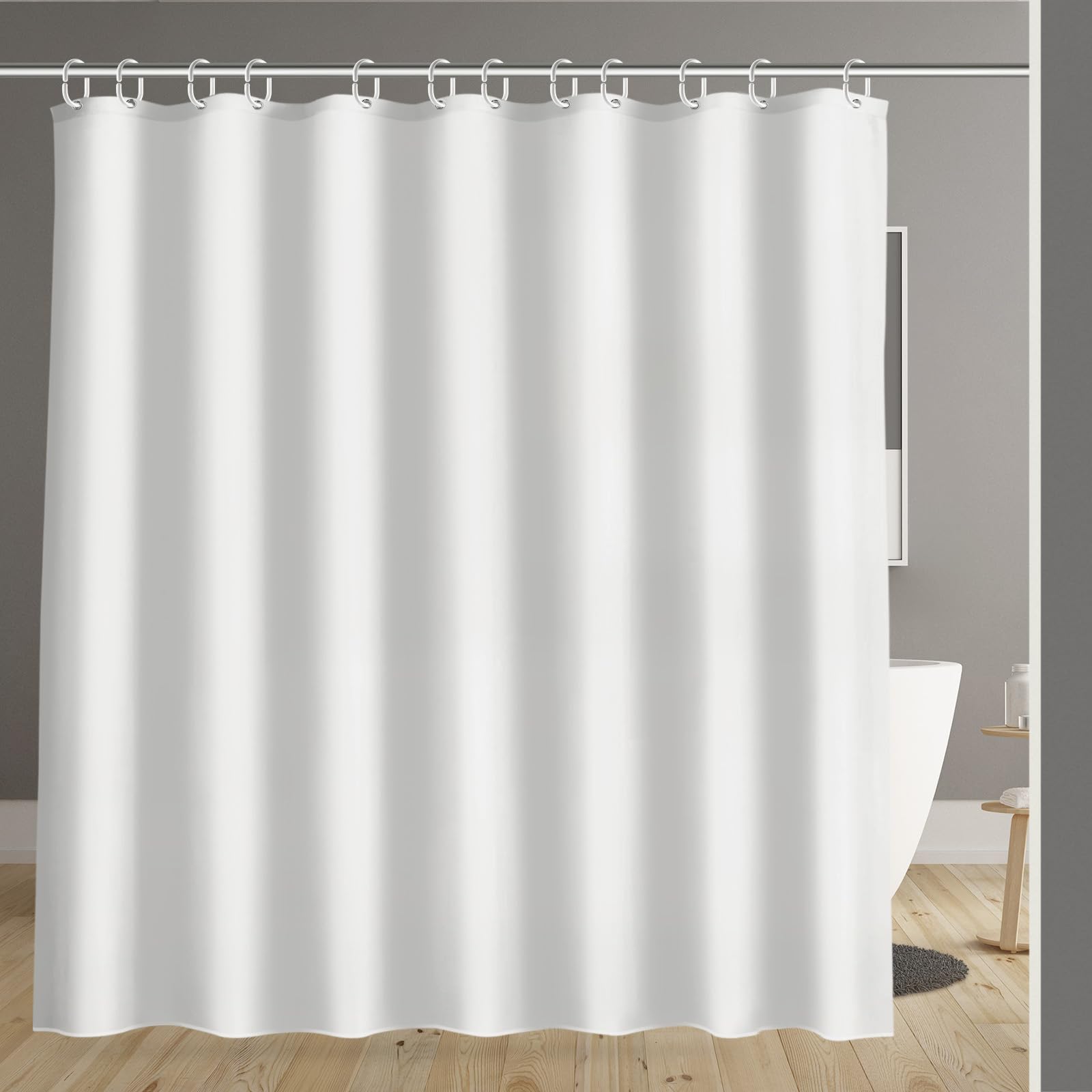 Carttiya Shower Curtain Mould, Fabric White Shower Curtains, Mildew Resistant & Waterproof,with Rustproof Hooks and Weighted Hem, for Bath Tub and Shower Stall, 240 x 200 cm(94 x 78 Inch)