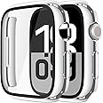 Misxi 2 Pack Tempered Glass Case Compatible for Apple Watch Series 10 (2024) 46mm, Hard PC Screen Protector Overall Protection Ultra-Thin Scratch-Resistant Cover for iWatch, 1 Silver + 1 Transparent
