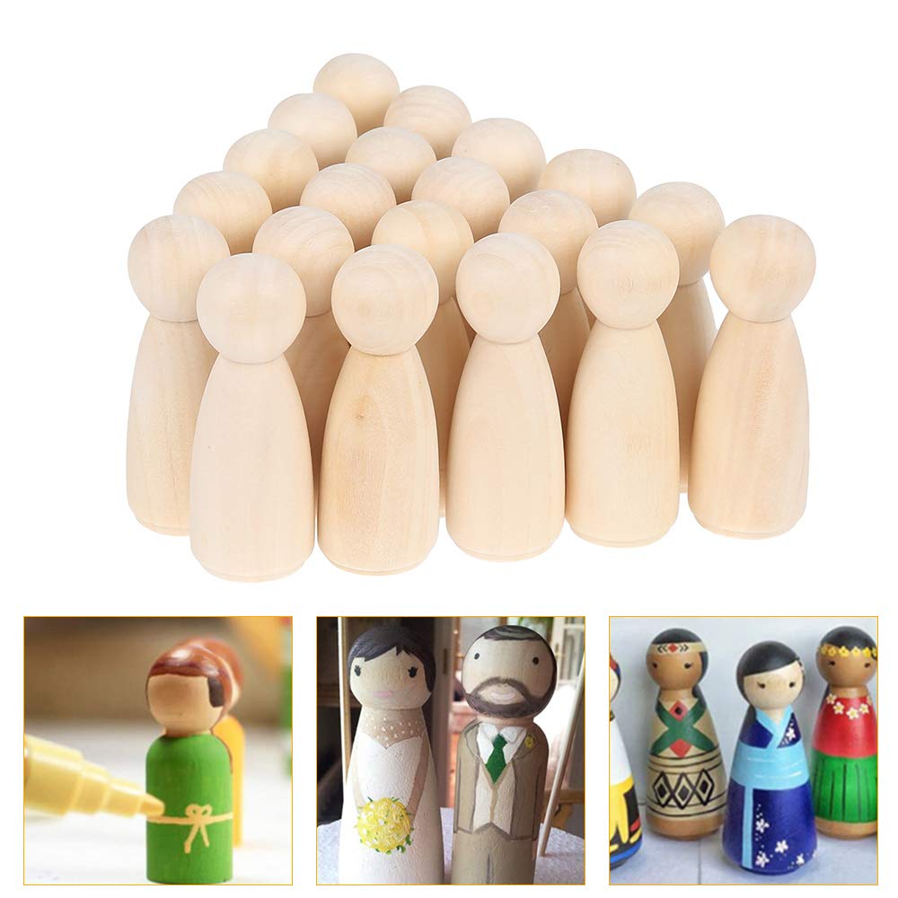 20 Pieces Unfinished Wood Peg Dolls 65 * 23MM Wooden Tiny Doll Wood Peg Dolls Unfinished People Nature Shapes for Kids Painting,Craft Art Projects, Halloween Decoration Woodden Stake Doll