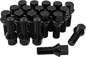 LUJIANI Black M14x1.5 Wheel Lug Bolts, 20 Pack Lug Bolt, 28mm Shank Length, 17mm Hex Conical Seat, One-Piece Aftermarket Lug Studs Set Compatible with A1 A3 A6, Golf Passat Beetle, C280 C300 C350