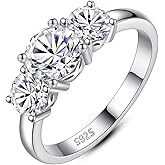 YODEWA 3 Stone Moissanite Engagement Rings 925 Sterling Silver 2ct D Color VVS Lab Created Diamond Round Cut Sparkling Wedding Band for Women Size 4-11