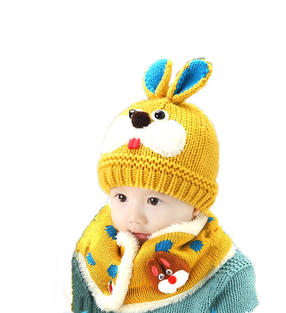 Baby Winter Warm Hat Scarf Set Thermal Knitted Beanie Hat And Circle Scarf Snood Neck Warmer Cute Bunny Boys Girls Beanie Hat And Scarf Set Fleece Lined For Infant Kids Toddler Children 6-36 Months