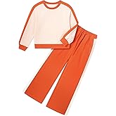 Hipea Girls Clothes 2 Piece Colorblock Clothing Set Long Sleeve Tops Wide Leg Pants Sweatsuits Fall Girls Outfits Size 6-14Y