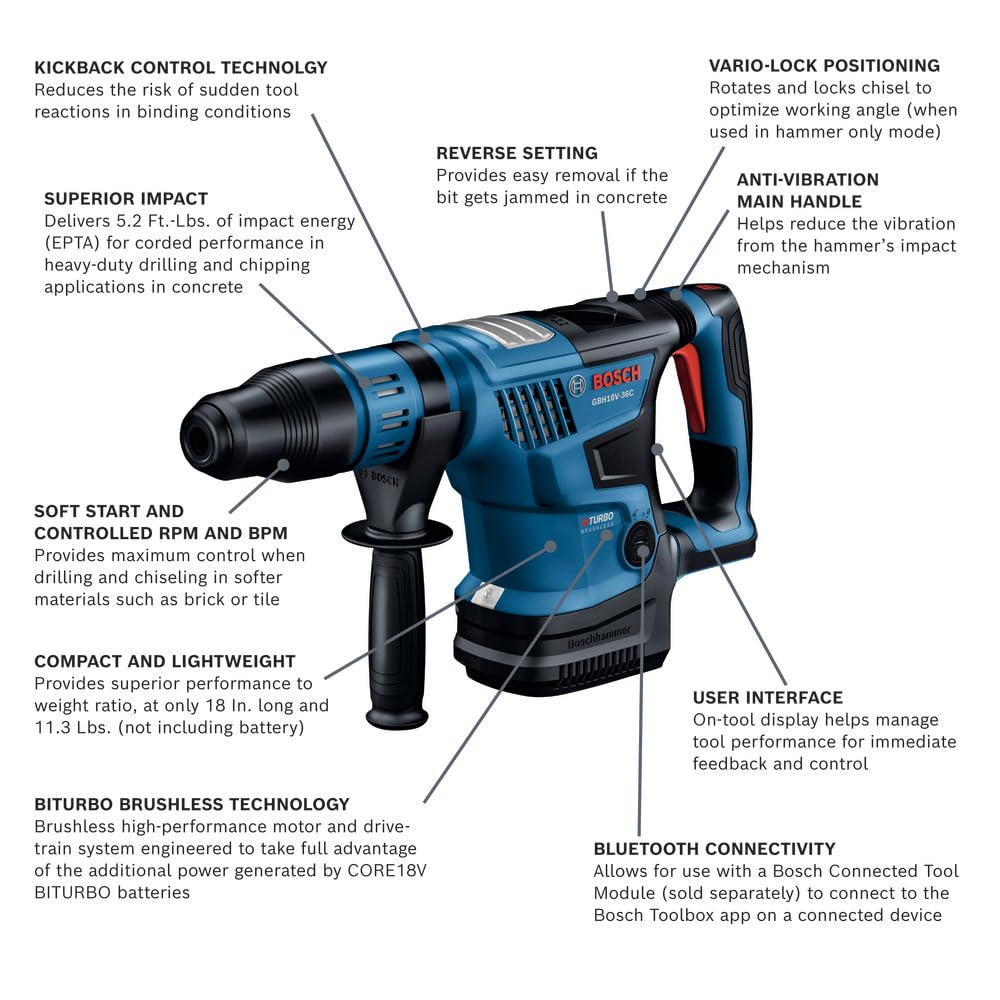 Bosch GBH18V-36CN PROFACTOR 18V Hitman Connected-Ready SDS-max® 1-9/16 In. Rotary Hammer (Bare Tool)