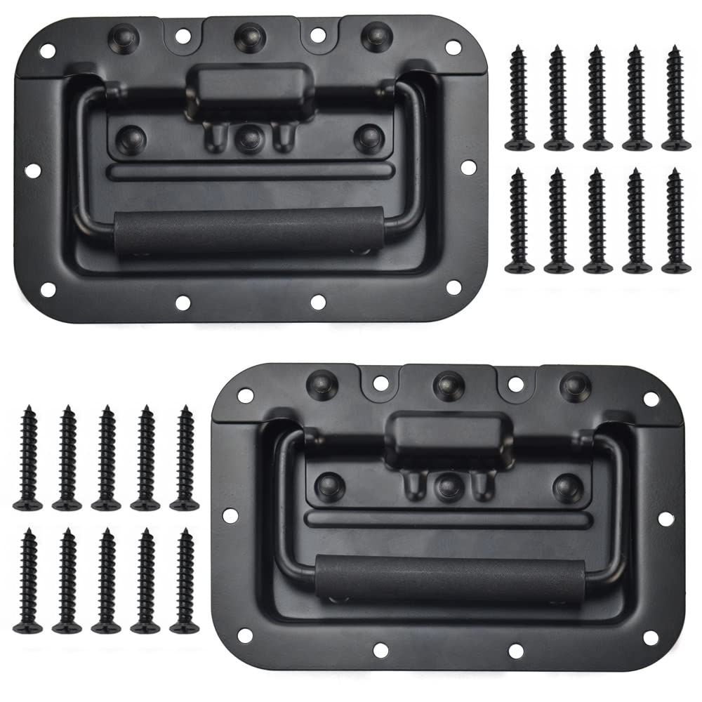 STCRERAG Folding Handle, 2 Pcs Metal Carry Handle, Rustproof, Black, Box Handles Metal Carry Handle, 16x10 cm, for Toolbox Bags Airboxes