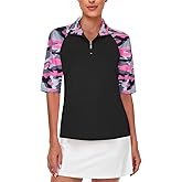 Cucuchy Womens Golf Shirt Half Sleeve Quarter Zip Polo Tennis Shirts Workout Tops