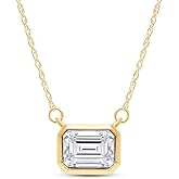 SAVEARTH DIAMONDS 1.5 CT D Color Moissanite Pendant Necklace For Women D Color VVS1 Emerald Cut Bezel Set Lab Created Diamond 18K Gold Plated Silver Necklace Along with 18" Chain