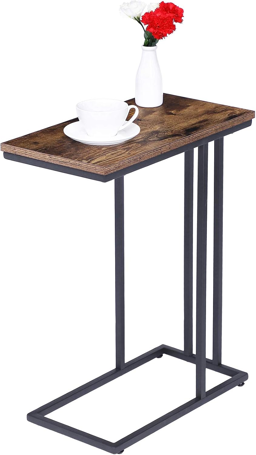 HOOBRO Side Table, Snack Table Heavy-Duty Sofa Side Table for Living Room, Bedroom, Easy Assembly, Space Saving, Wood Look Accent Furniture with Metal Frame, Rustic Brown BF02SF01: Home & Kitchen