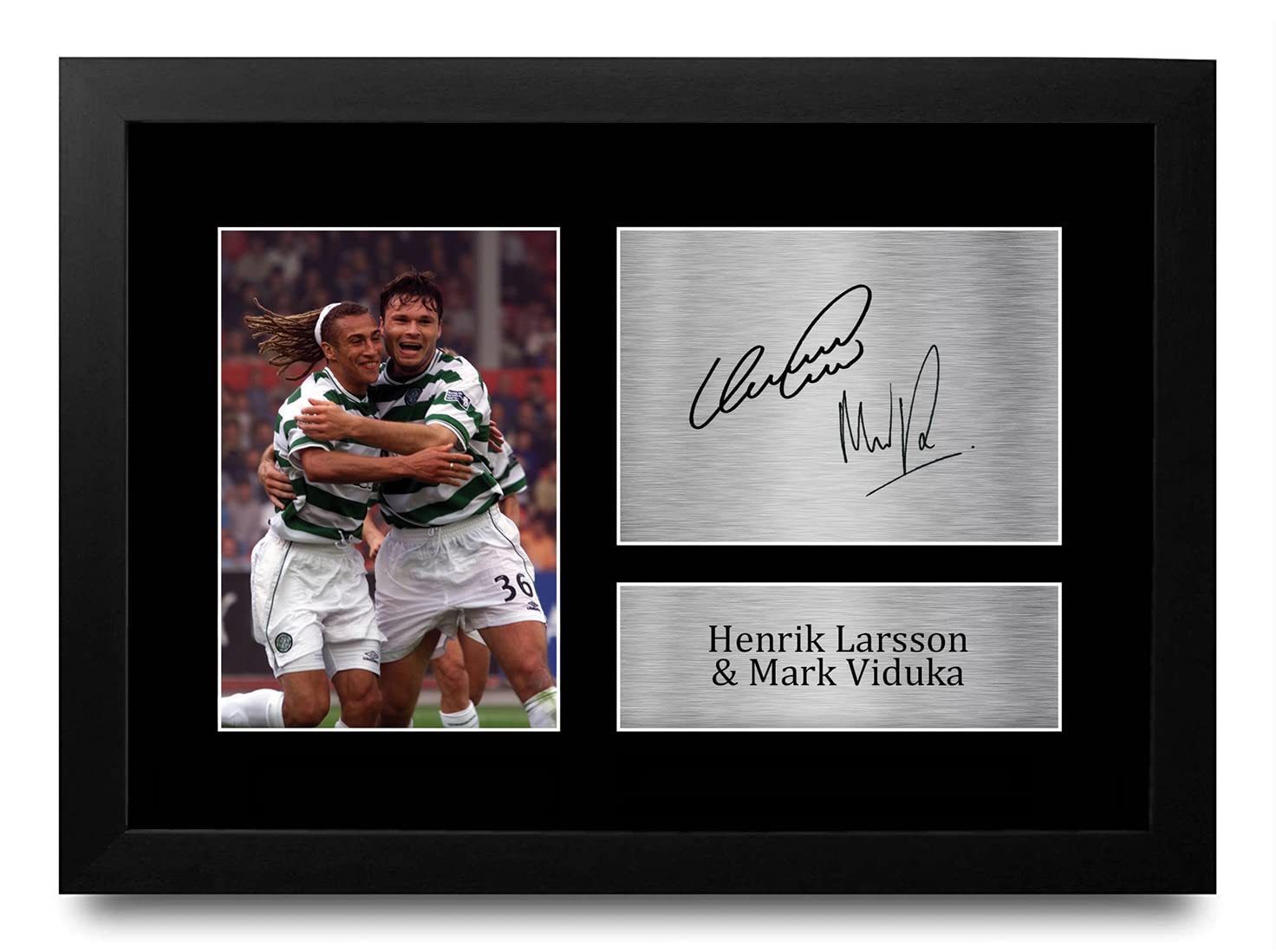 HWC Trading FR A4 Henrik Larsson & Mark Viduka Celtic Gifts Printed Signed Autograph Picture for Football Fans and Supporters - A4 Framed
