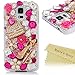 S5 Case,Samsung Galaxy S5 Case - Mavis's Diary 3D Handmade Bling Crystal Fashion Cute Little High Heels and Bag with Shiny Pink Diamond Pearl Flower Hard Cover White Case for Samsung Galaxy S5 SM-G901