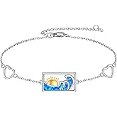 VONALA Wave Bracelet Sunset Wave Bracelet Sterling Silver Opal Pendant Necklace for Women