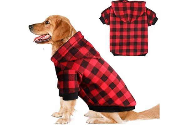 Plaid Dog Hoodie Sweatshirt Sweater for Extra Large Dogs Cat Puppy Clothes Coat Warm and Soft(XL)
