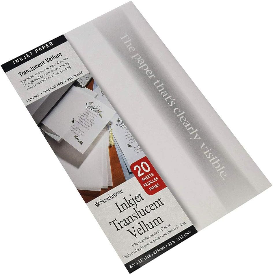 Strathmore 59-803 Printable Vellum 20Sheet Translucent, 8.5"x11", Multicolor, 20 Sheets