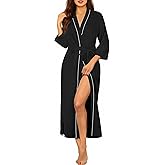 Ekouaer Robes for Women Long Knit Bathrobe Lightweight 3/4 Sleeves Kimono Robe Soft Sleepwear with Pockets S-XXL