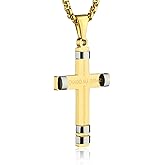 HZMAN Philippians 4:13 Cross Pendant STRENGTH Bible Verse Stainless Steel Necklace 3 Colors Available
