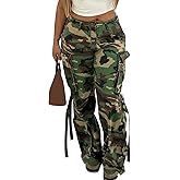 Symina Camo Pants Women High Waist Camouflage Cargo Pants Wide Leg Jogger Sweatpants Trousers with Pockets