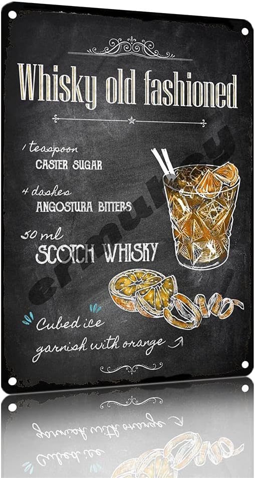 ermuhey Whisky Old Fashioned Cocktail Menu Mixed Table Tin Sign Funny Home Decor Bar Decoration Kitchen Bathroom Man Cave Metal Sign Signs & Plaques