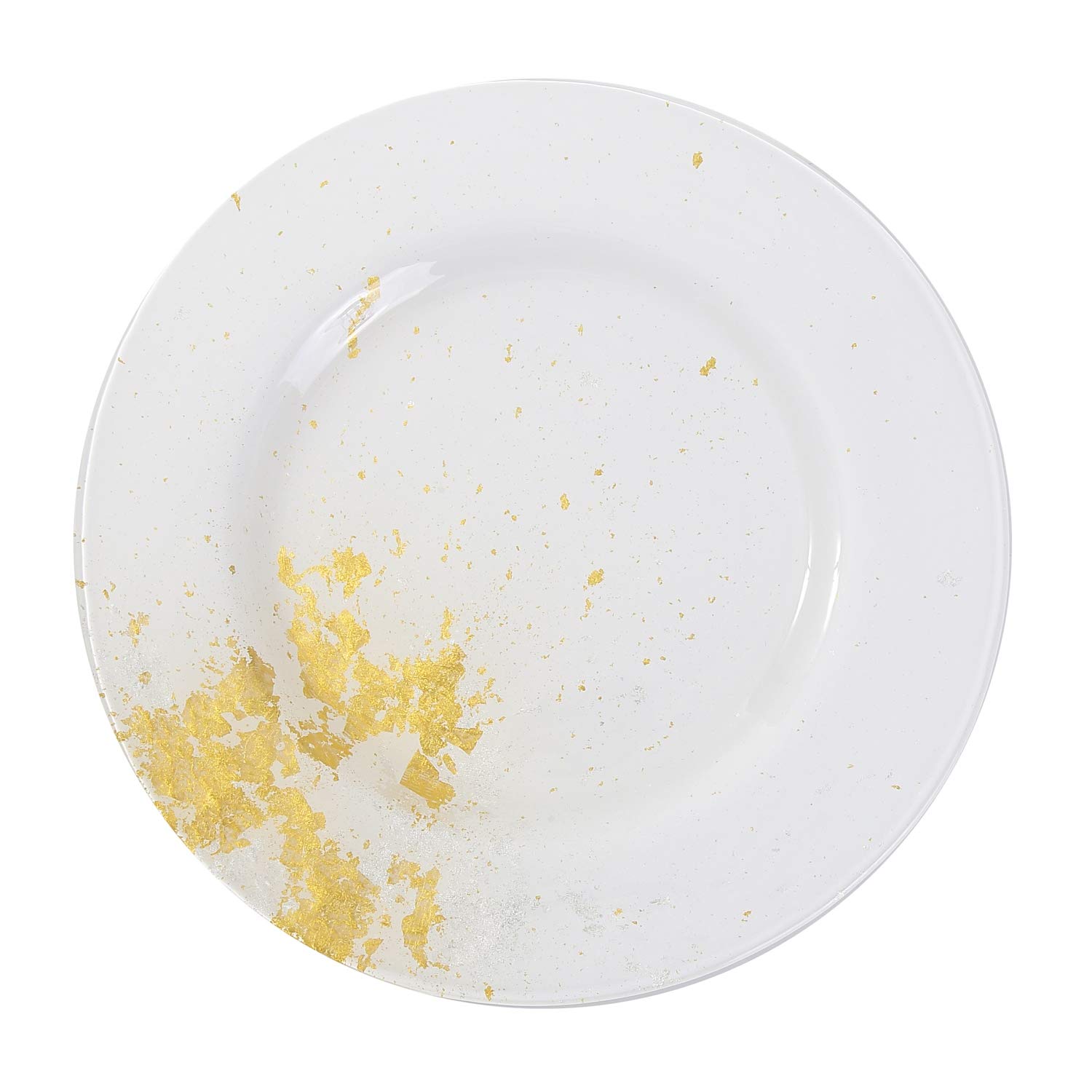 Syosaku Japanese Urushi Glass Dinner Plate Φ12.5-inch Pure White with Gold Leaf, Dishwasher Safe — image 1