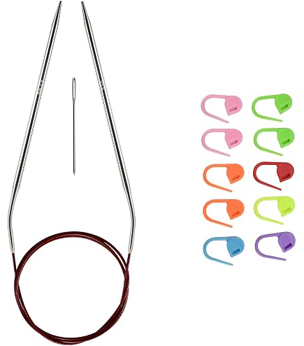Uxcell Aluminum Circular Knitting Needles - US Size 8 (5mm), 24 Inch (60cm) Length For Sweaters, Blankets & DIY Projects