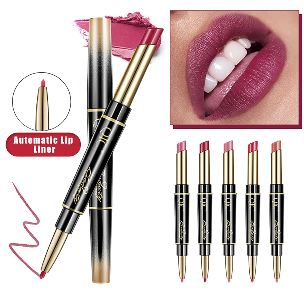 Petansy 5pc Double Head Matte Lipstick Set - Long Lasting, Waterproof, Moisturizing Lip Liner & Lipstick