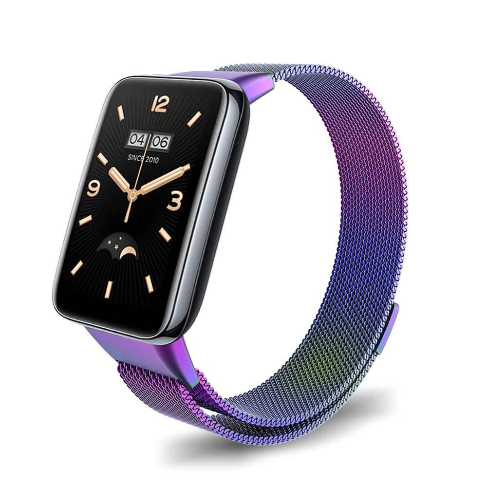 Niboow Strap Compatible with Xiaomi Smart Band 7 Pro (Xiaomi Mi Band 7 Pro), Men Women Magnet Stainless Steel Mesh Metal Breathable Watch Bands for Xiaomi Smart Band 7 Pro (Mi Band 7 Pro) - Rainbow