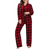 FLYCURVY Plaid Pajama Set Women Plus Size Long Sleeve 2 Piece Sleepwear Soft Warm Pjs with Pockets