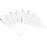 25 Pack White Pennant Flags, Blank Solid Flag On Stick, Small Mini Hand Held DIY Flag, Party Decorations,Sports Club,School,Festival Celebration (White)