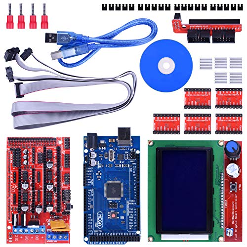 Longruner 3D Printer Controller Kit for Arduino Mega 2560 Uno R3 Starter Kits + RAMPS 1.4 with Upgraded Mosfet + 5pcs A4988 Stepper Motor Driver + LCD 12864 for Arduino Reprap (14 Items)
