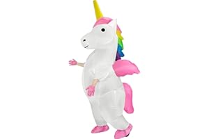 JYZCOS Winged Rainbow Blow Up Unicorn Costume Adult Size for Halloween Inflatable Suit
