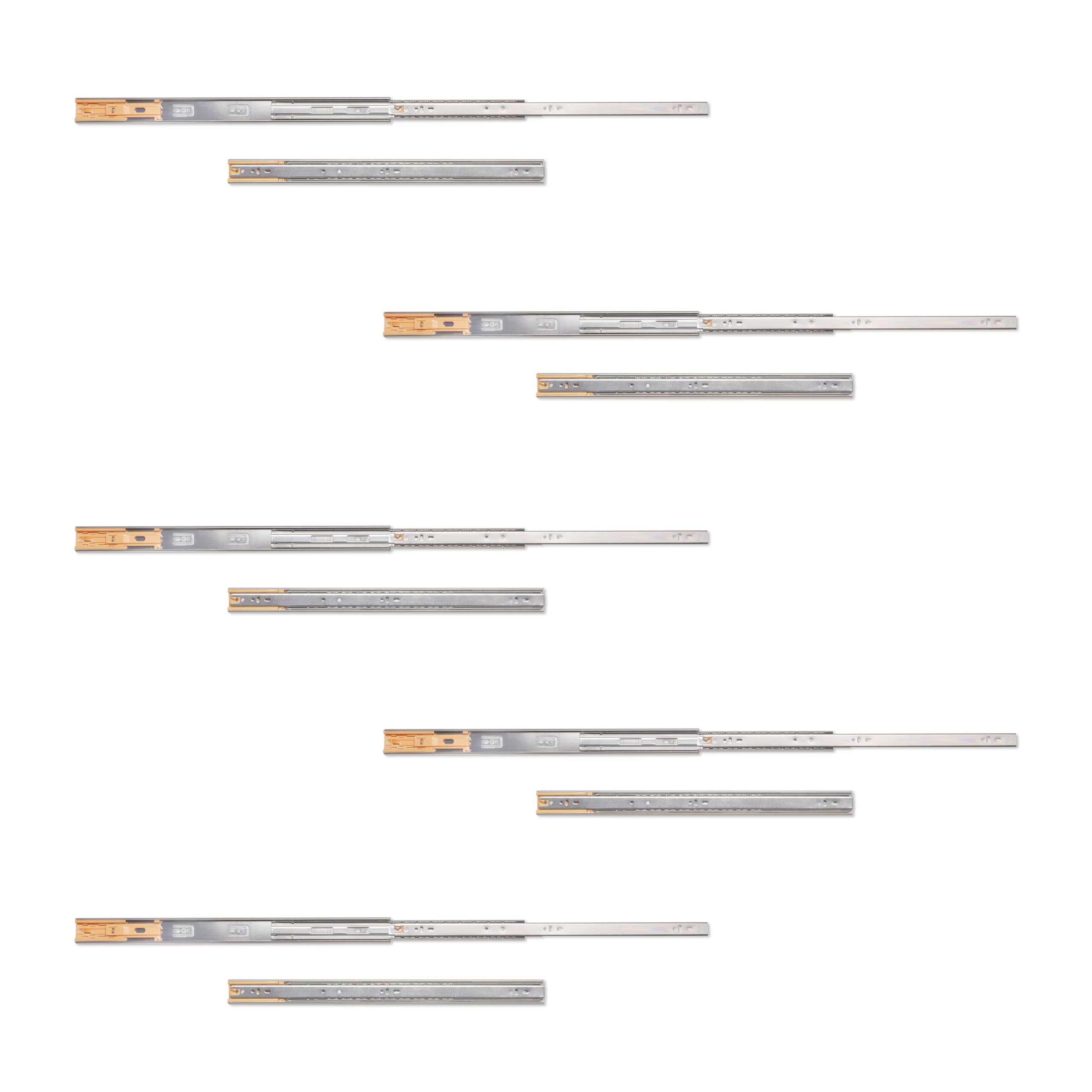 Emuca - Guías Laterales para Cajones Con Rodamiento de Bolas 45 mm x 550 mm - Pack of 5 Juegos of Guías Extracción Total con Suave Wax