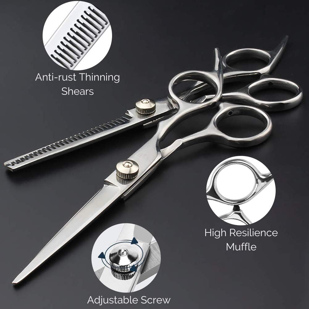 Jetika Hair Cutting Scissors Thinning Shears Kit 11-piece Men Women Professional Hairdressing Texturizing Scissors Set Tool Stainless Steel with Razor Grooming Comb Haircut Cape Home Salon Barber 6.5": Home Improvement