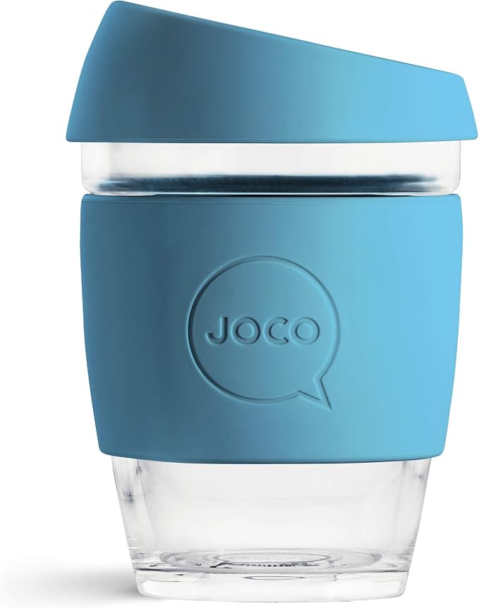 JOCO Reusable Glass Travel Coffee Cup 12oz / 340ml (Blue) Amazon.co