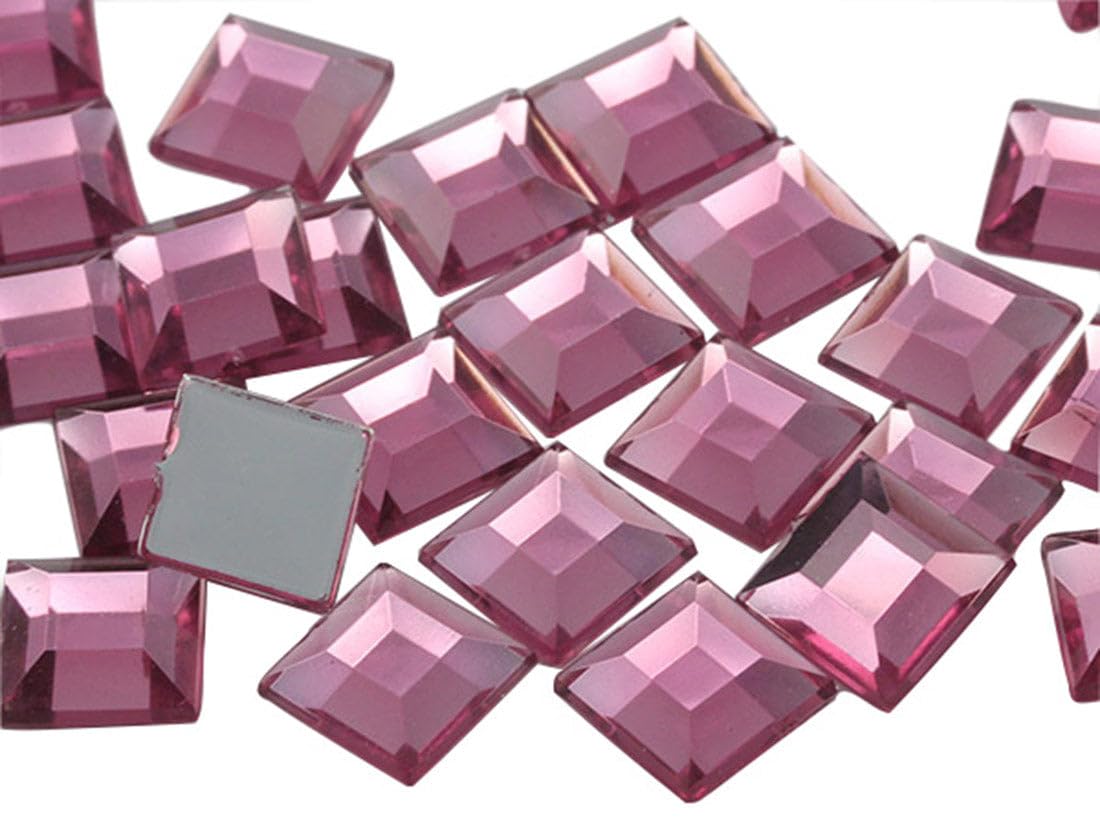 8mm Flat Back Square Acrylic Rhinestones Small Face Gems Body Jewels Card Making Embelishments - 75 Pieces (Pink Rose .RS72) — image 1