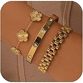 YOQ Stackable Four Leaf Clover Bracelets for Women, 18K Gold Plated Love Bangle Bracelets Set, 3 Pcs Charm Jewelry Gifts