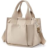 Small Canvas Tote Bag with Zipper, Canvas Multi-Pocket Crossbody Bag Purse Top Handle Satchel Handbags