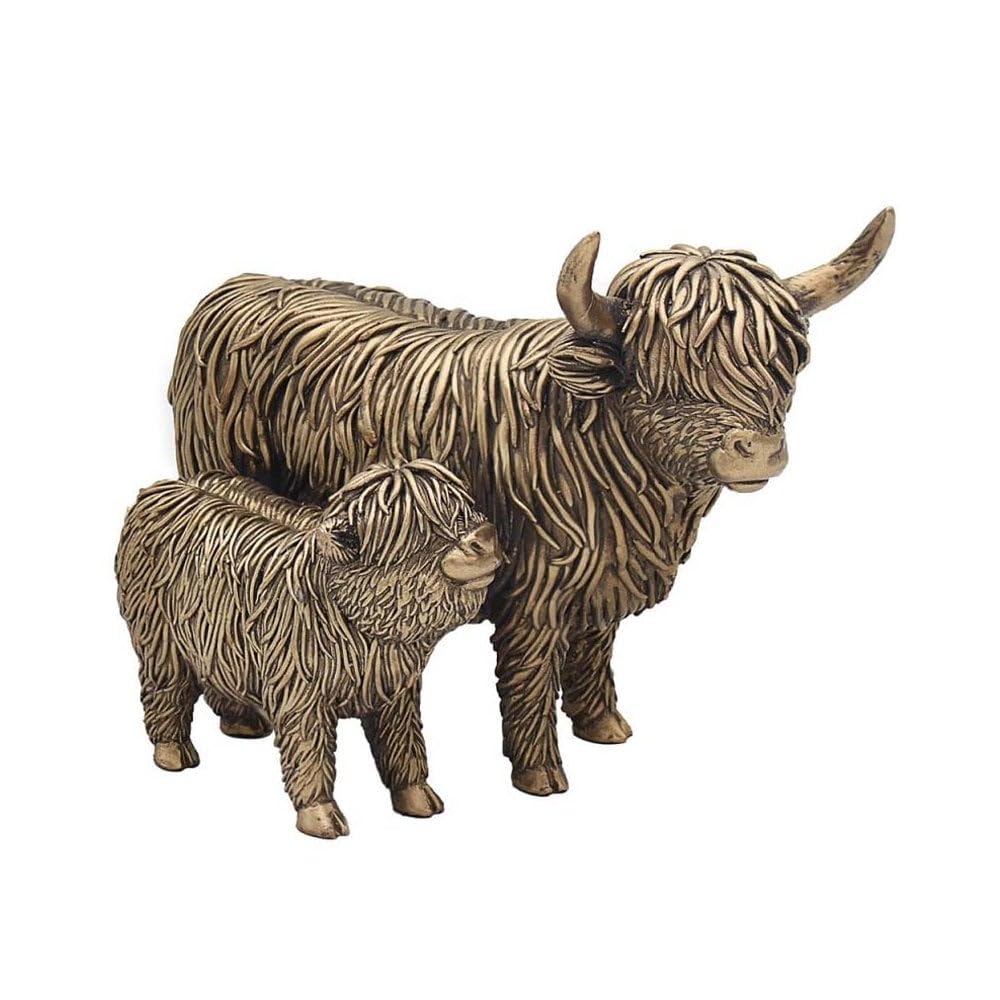 Leonardo Bronzed Highland Cow Mother & Calf ornament sculpture figure gift boxed, Bronze