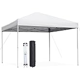 Smartxchoices 10 x 10 FT Pop Up Canopy Tent - Instant Outdoor Canopy with Wheeled Carry Bag, 4 Ropes, Straight Legs, Stakes,Height Adjustable Outdoor Tent Sun Protection Beach Shelter, White