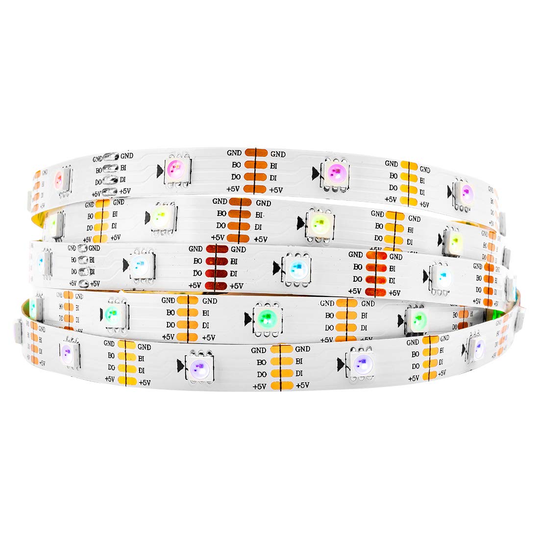 BTF-LIGHTING WS2813 Individually Addressable Dual Signal Upgraded WS2812B RGB LED Flexible Strip Light 5050 SMD Magic Dream Color DC 5V White PCB IP30 Non-Waterproof