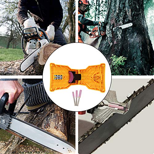 BIGOU Chainsaw Sharpener, Chainsaw Teeth Sharpener Grinding Stone Tools Sets Chainsaw Blade Sharpener Fit for 14/16/18/20 Inch Chainsaw Blade with Two Holes