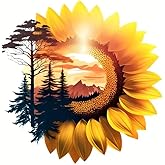 Half Sunflower Forest PVC Vinyl Car Decals Stickers Waterproof Self-Adhesive Decals for Cars, Laptops, Trucks, Motorcycles Wall Window Luggage Scratch Cover Door Decor Sticker