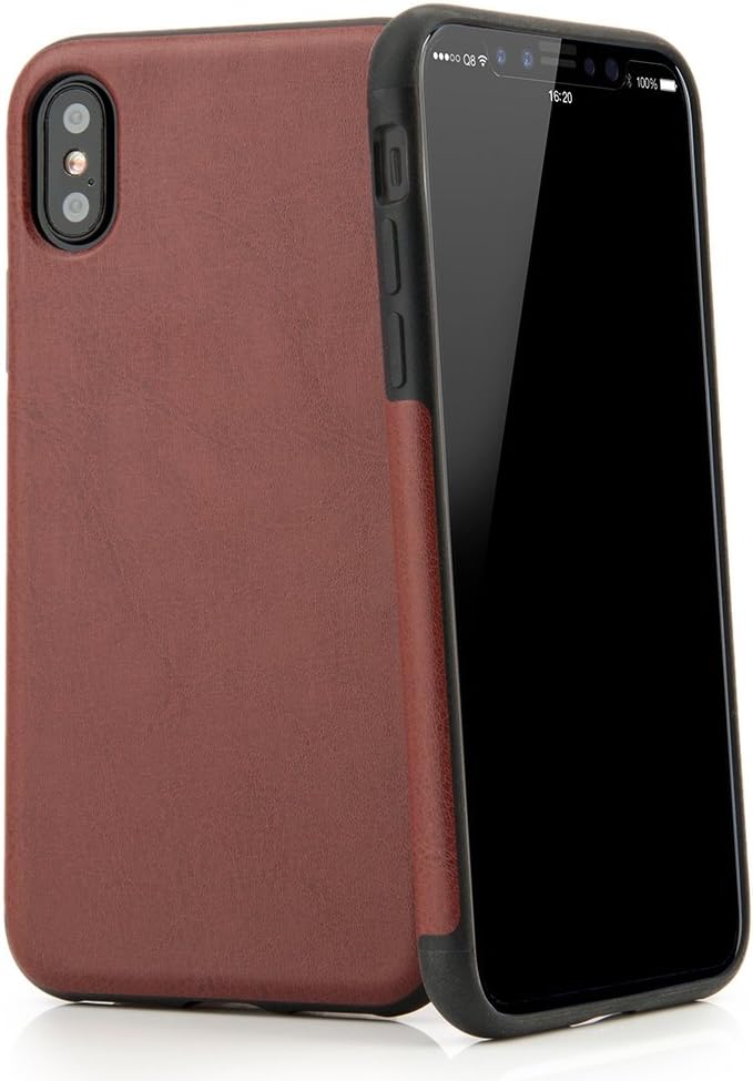 QUADOCTA iPhone X, iPhone XS (5.8") Case - Premium Thin Fit Synthetic Leather Case - Protective Shell with Soft Feel Coating in Brown - Smart Cover with Camera Protector for Apple iPhone (Qi Capable)