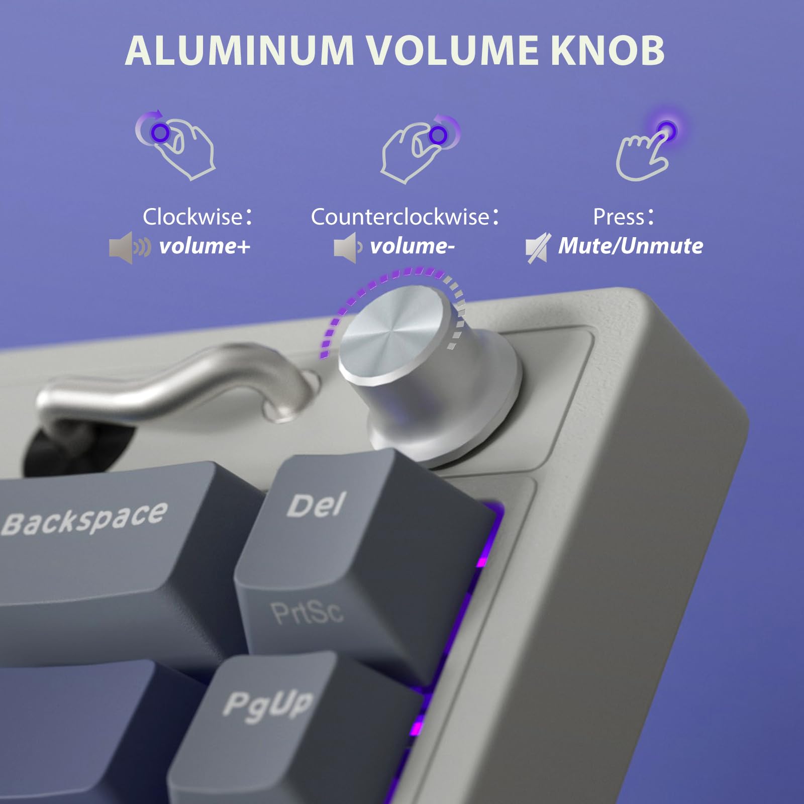 RK ROYAL KLUDGE M65 Wireless Mechanical Keyboard with Volume Knob, 60% Tri-Mode Gaming Keyboard 2.4G/BT/USB-C, Gasket Mount, Battery Display, PBT Keycaps, Hot-Swappable Cream Switch, Blue