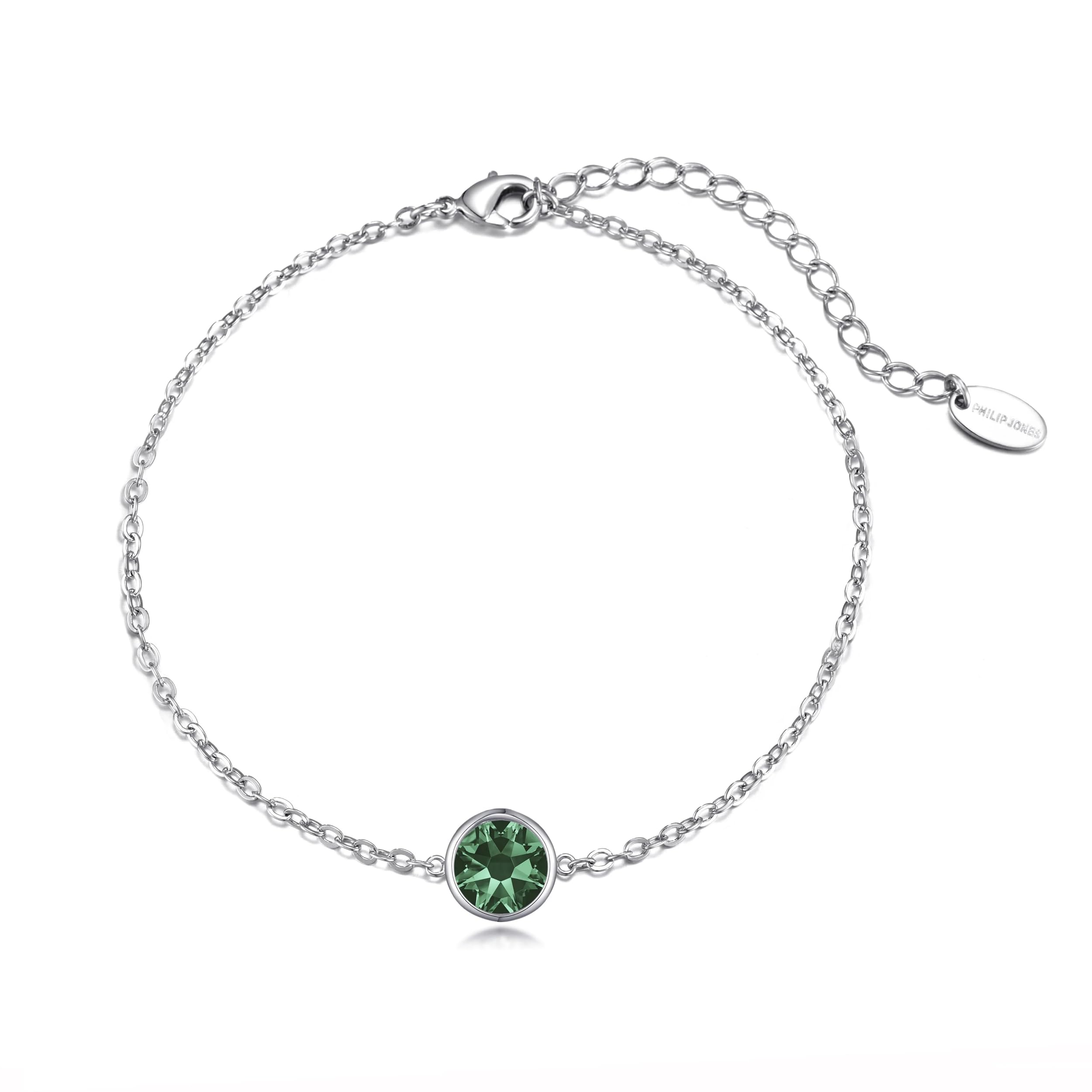 Philip Jones Green Crystal Anklet Created with Zircondia® Crystals