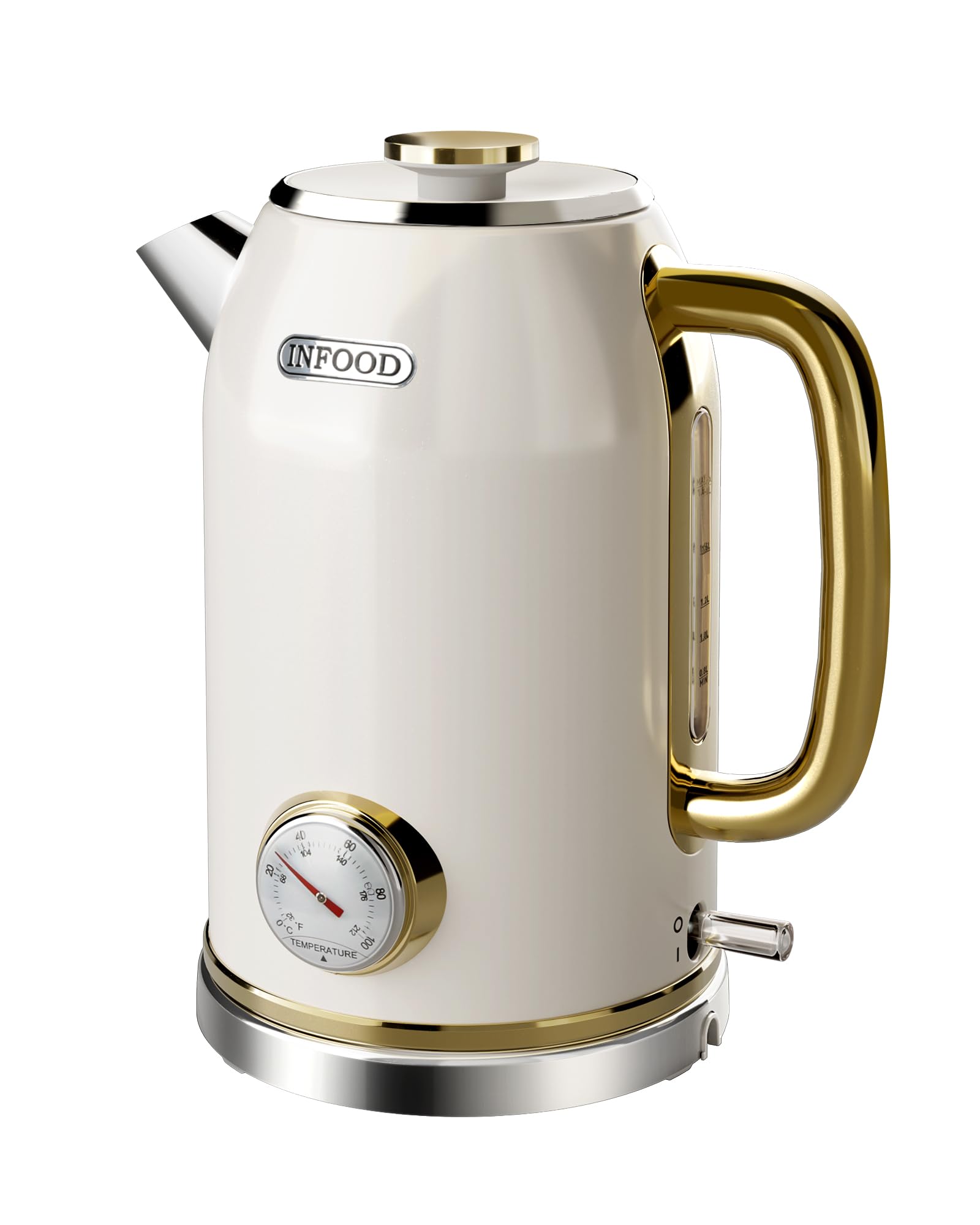 Photo 1 of INFOOD Retro Electric Kettle 1.8L/60.8oz with Thermometer - 1200W Fast Boiling Stainless Steel Tea Kettle with Water Level, BPA-Free, Auto Shut-Off, Boil-Dry Protection, Pearl White