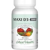 Maxi Health&reg; Vitamin D3 3000 IU Supplement (180 Tablets) | Kosher | Vitamin D Immune Support Supplement | Calcium Absorption, Bone, Teeth &amp; Muscle Support | Doctor Formulated