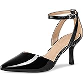 mysoft Women's Pumps Shoes Pointed Toe Kitten Low Heels Stiletto Ankle Strap Closed Toe Wedding Party Dress Sandals